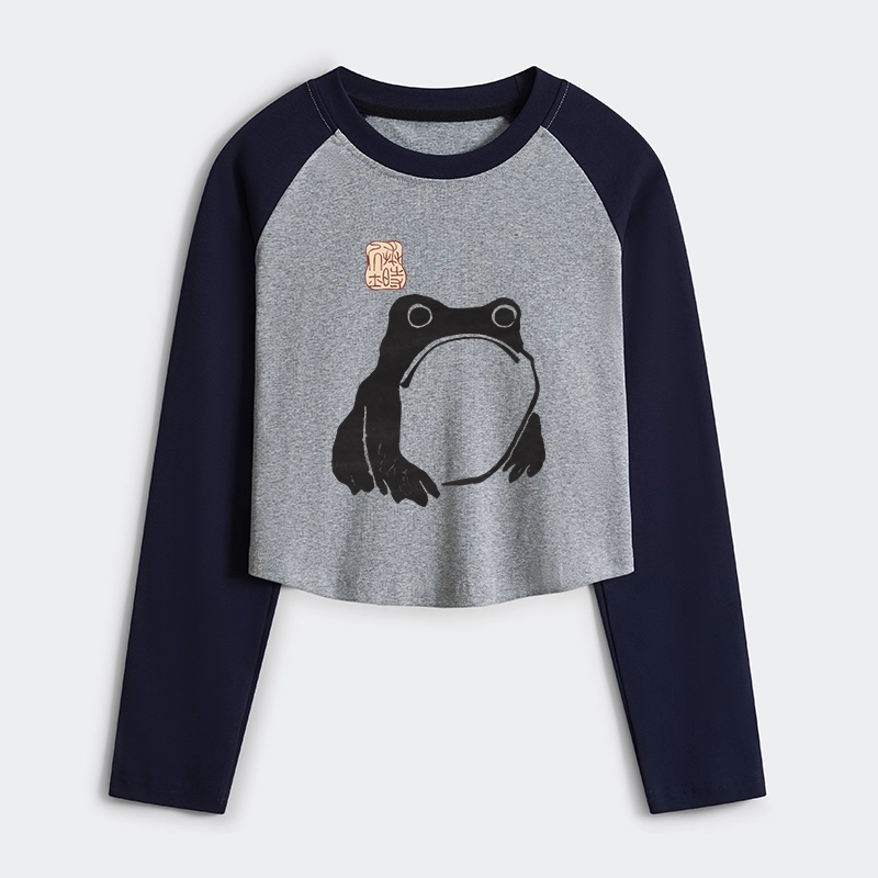 Tokyo-Tiger Matsumoto Hoji Woodblock Print Frog Women's Crop Raglan T-Shirt