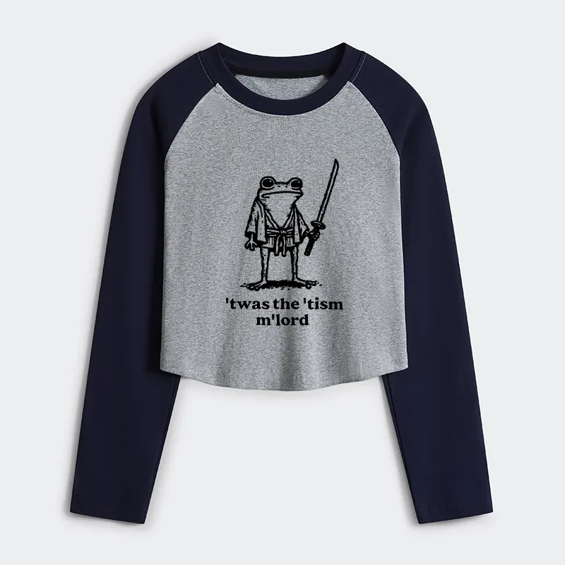 Tokyo-Tiger Focused Samurai Frog Women's Crop Raglan T-Shirt