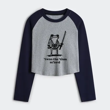 Tokyo-Tiger Focused Samurai Frog Women's Crop Raglan T-Shirt