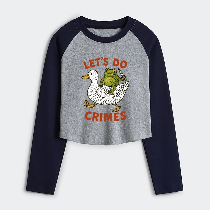 Tokyo-Tiger Frog Ready To Commit Crime Women's Crop Raglan T-Shirt