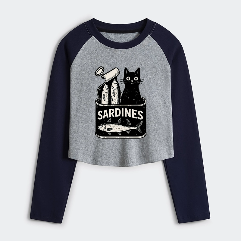 Tokyo-Tiger Cat And Canned Fish Women's Crop Raglan T-Shirt