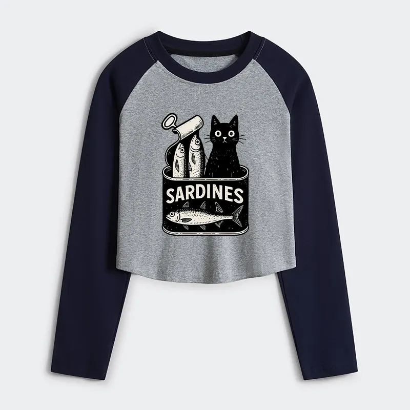 Tokyo-Tiger Cat And Canned Fish Women's Crop Raglan T-Shirt