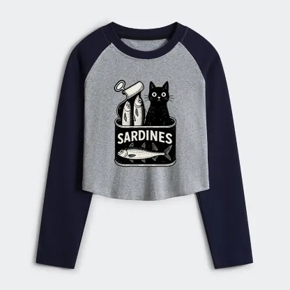 Tokyo-Tiger Cat And Canned Fish Women's Crop Raglan T-Shirt