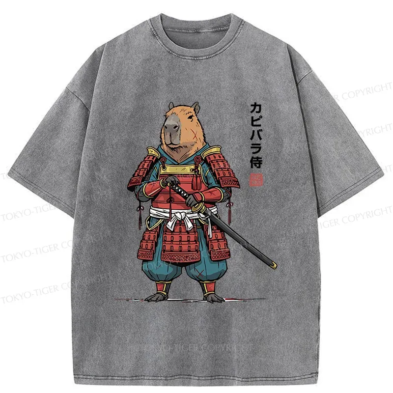 Tokyo-Tiger Capybara Samurai Washed T-Shirt