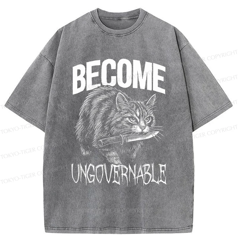 Tokyo-Tiger Uncontrolled Cat Funny Washed T-Shirt