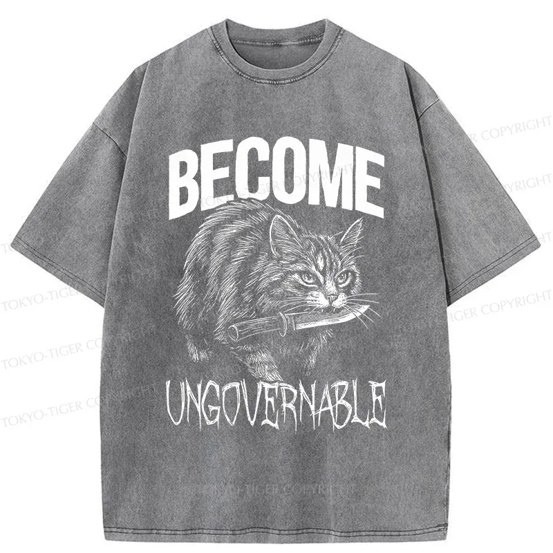 Tokyo-Tiger Uncontrolled Cat Funny Washed T-Shirt
