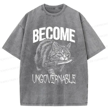 Tokyo-Tiger Uncontrolled Cat Funny Washed T-Shirt