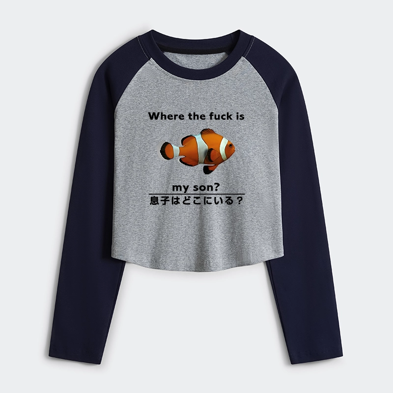 Tokyo-Tiger Fish Looking For Son Women's Crop Raglan T-Shirt