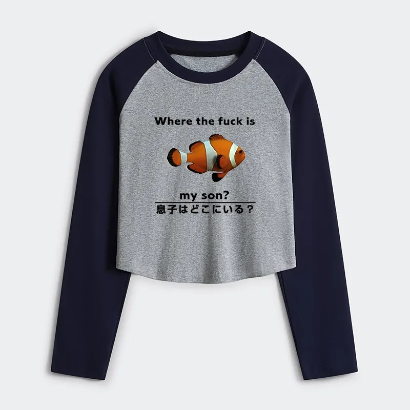Tokyo-Tiger Fish Looking For Son Women's Crop Raglan T-Shirt