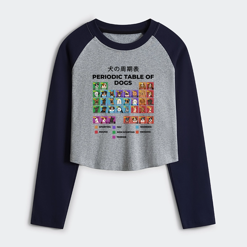 Tokyo-Tiger Periodic Table Of Dogs Women's Crop Raglan T-Shirt