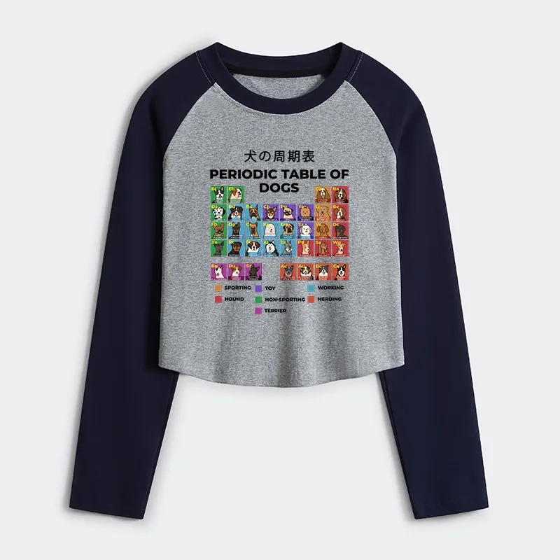 Tokyo-Tiger Periodic Table Of Dogs Women's Crop Raglan T-Shirt