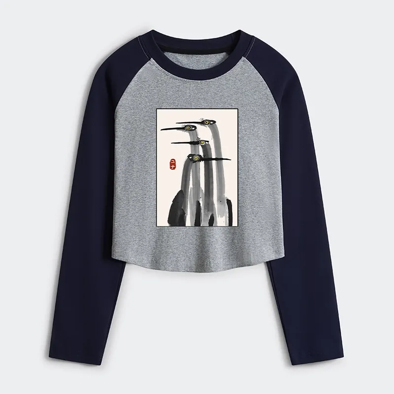 Tokyo-Tiger Japanese Crane Poster Women's Crop Raglan T-Shirt