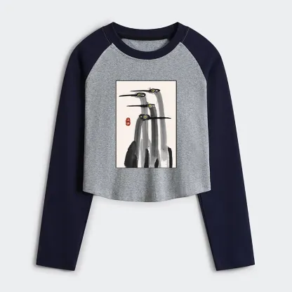 Tokyo-Tiger Japanese Crane Poster Women's Crop Raglan T-Shirt