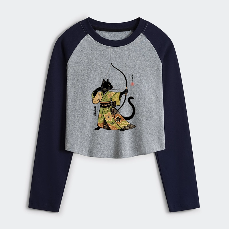 Tokyo-Tiger Japan Cat Archery Women's Crop Raglan T-Shirt