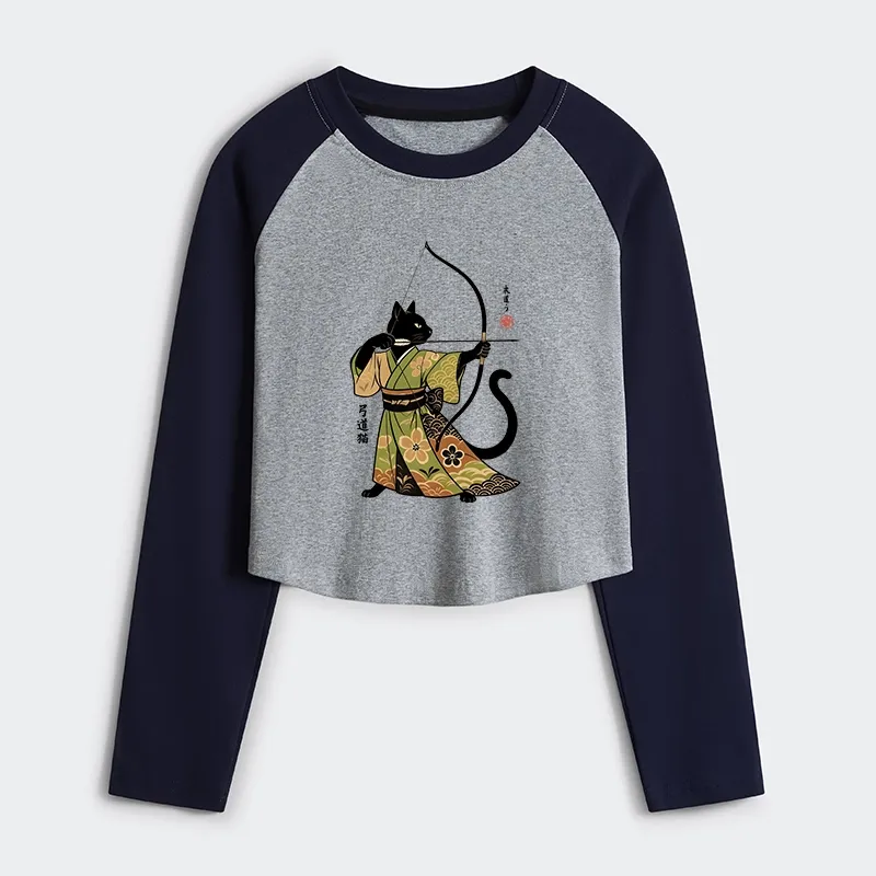 Tokyo-Tiger Japan Cat Archery Women's Crop Raglan T-Shirt