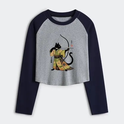 Tokyo-Tiger Japan Cat Archery Women's Crop Raglan T-Shirt