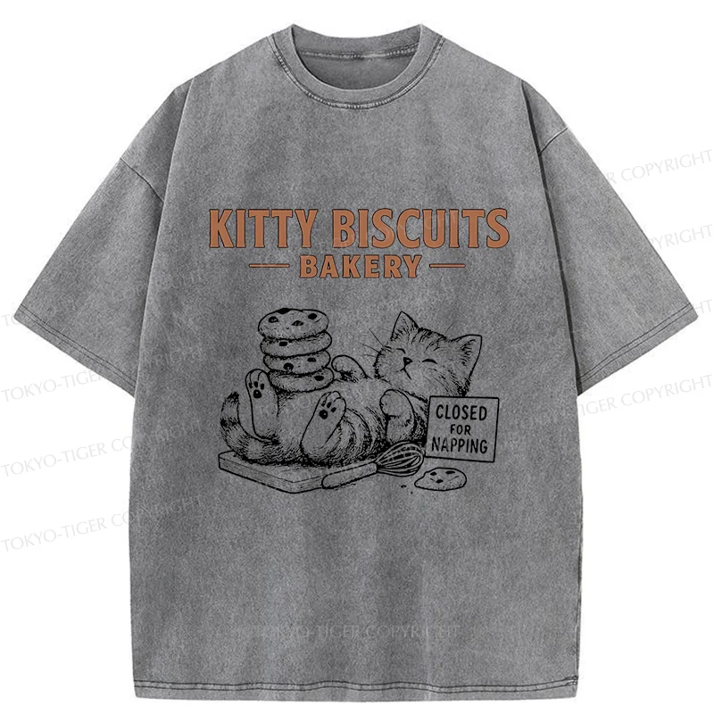 Tokyo-Tiger Cat Bakery Funny Washed T-Shirt