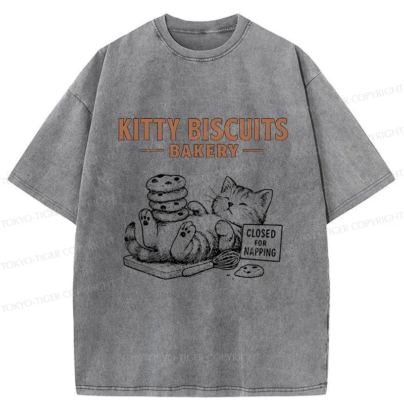 Tokyo-Tiger Cat Bakery Funny Washed T-Shirt
