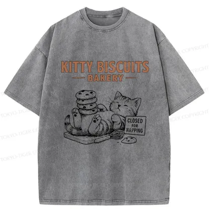 Tokyo-Tiger Cat Bakery Funny Washed T-Shirt