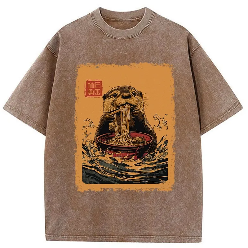 Tokyo-Tiger Ramen Lover Otter Washed T-Shirt