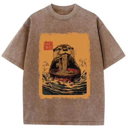 Tokyo-Tiger Ramen Lover Otter Washed T-Shirt