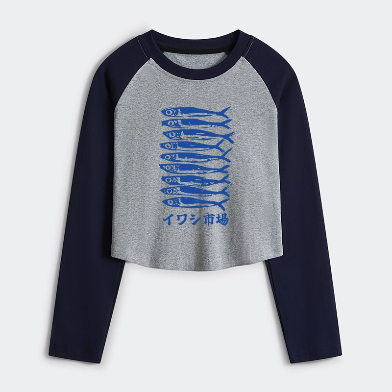 Tokyo-Tiger Sardine Market Women's Crop Raglan T-Shirt