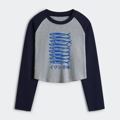 Tokyo-Tiger Sardine Market Women's Crop Raglan T-Shirt