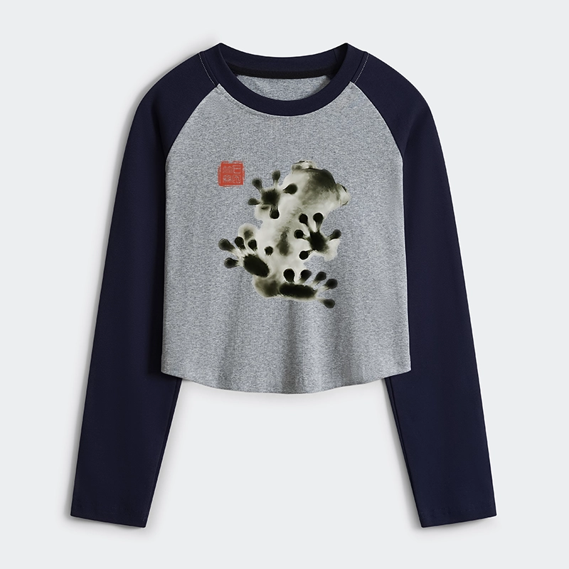 Tokyo-Tiger Ink Painting Frog Women's Crop Raglan T-Shirt