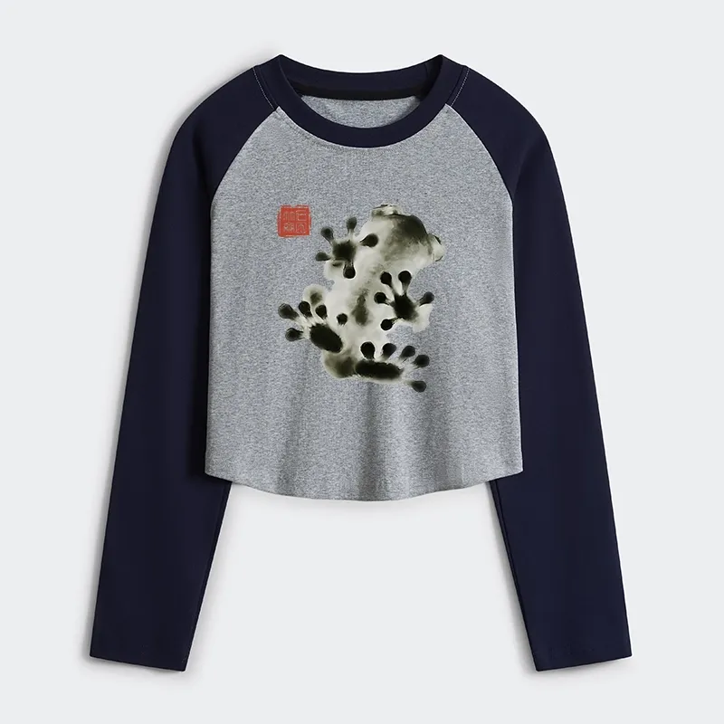 Tokyo-Tiger Ink Painting Frog Women's Crop Raglan T-Shirt