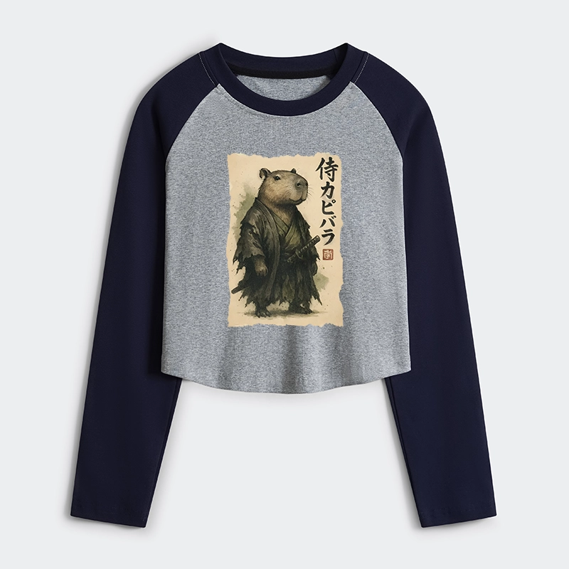 Tokyo-Tiger Capybara Samurai Women's Crop Raglan T-Shirt