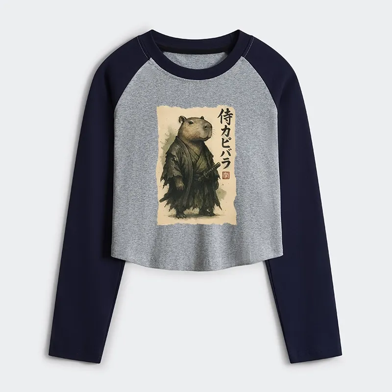 Tokyo-Tiger Capybara Samurai Women's Crop Raglan T-Shirt