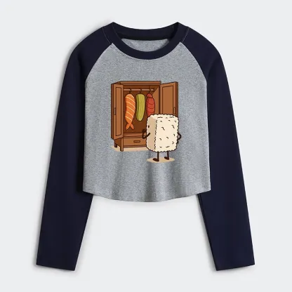 Tokyo-Tiger Sushi Pick Out Clothes Women's Crop Raglan T-Shirt