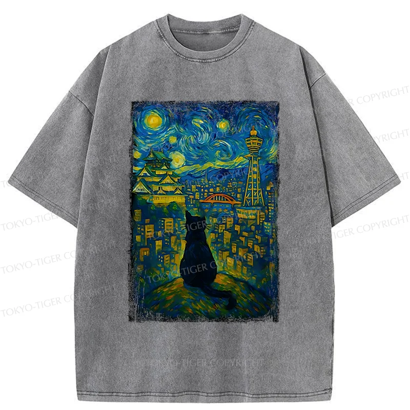 Tokyo-Tiger Cats In The City Of Osaka Washed T-Shirt