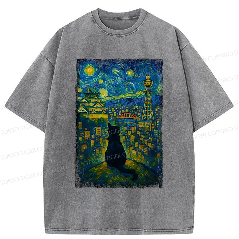 Tokyo-Tiger Cats In The City Of Osaka Washed T-Shirt