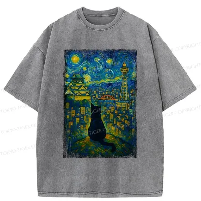 Tokyo-Tiger Cats In The City Of Osaka Washed T-Shirt