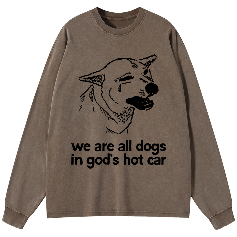 Tokyo-Tiger Sad Dog Funny Washed Long Sleeve T-Shirt