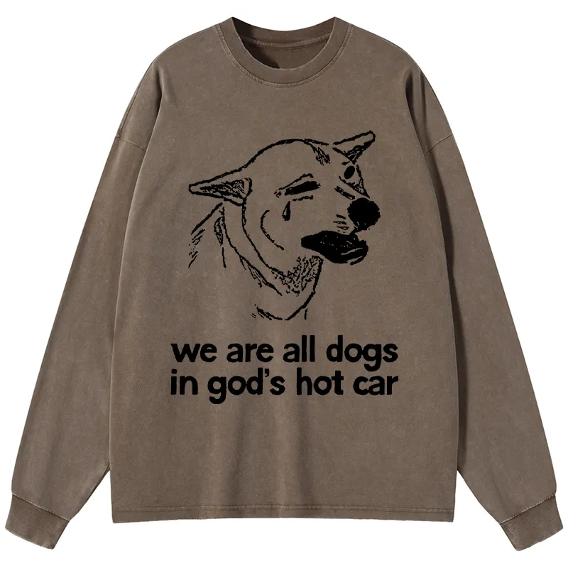 Tokyo-Tiger Sad Dog Funny Washed Long Sleeve T-Shirt