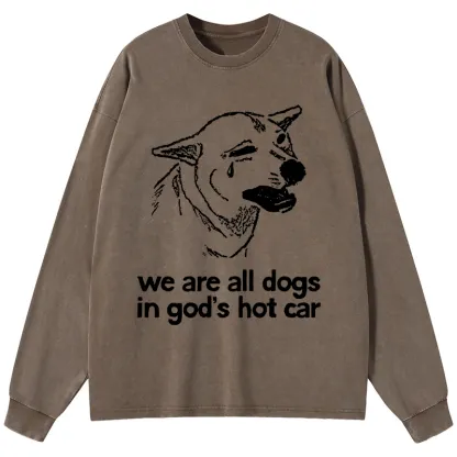 Tokyo-Tiger Sad Dog Funny Washed Long Sleeve T-Shirt