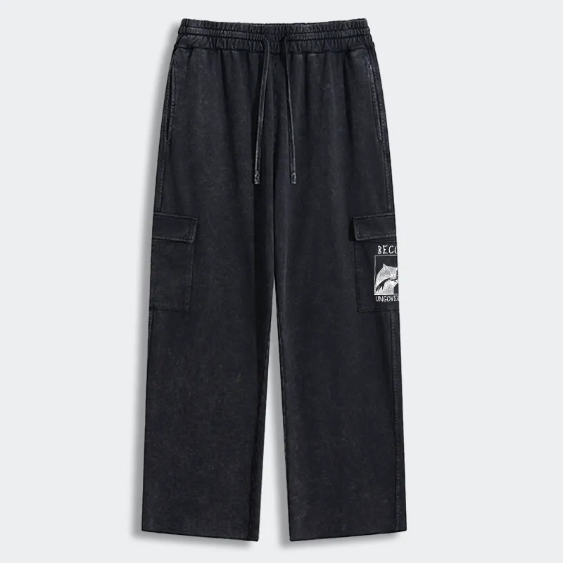 Tokyo-Tiger Cat Biting Arm Washed Utility Sweatpants