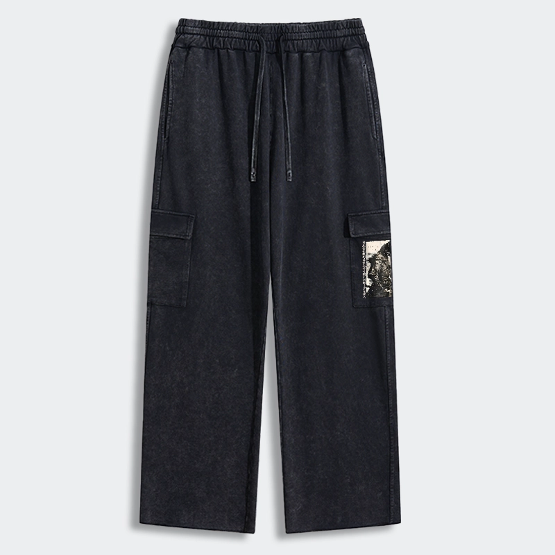 Tokyo-Tiger Cat Samurai Retro Washed Utility Sweatpants