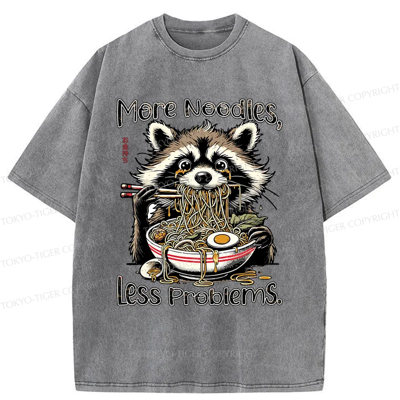 Tokyo-Tiger Raccoon Eating Delicious Ramen Washed T-Shirt