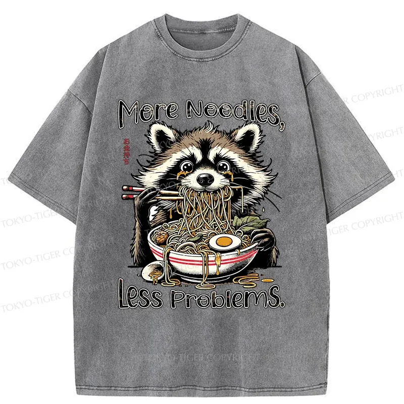 Tokyo-Tiger Raccoon Eating Delicious Ramen Washed T-Shirt