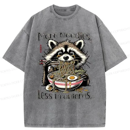 Tokyo-Tiger Raccoon Eating Delicious Ramen Washed T-Shirt