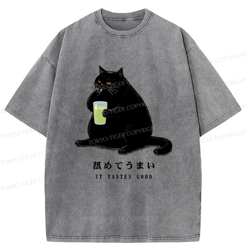 Tokyo-Tiger Cat Tasting Matcha Washed T-Shirt