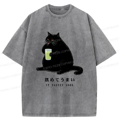 Tokyo-Tiger Cat Tasting Matcha Washed T-Shirt