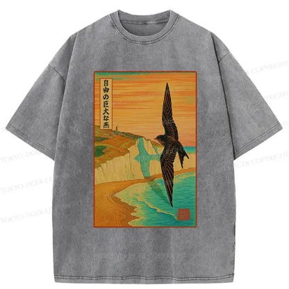 Tokyo-Tiger Large And Unconstrained Swallow Washed T-Shirt