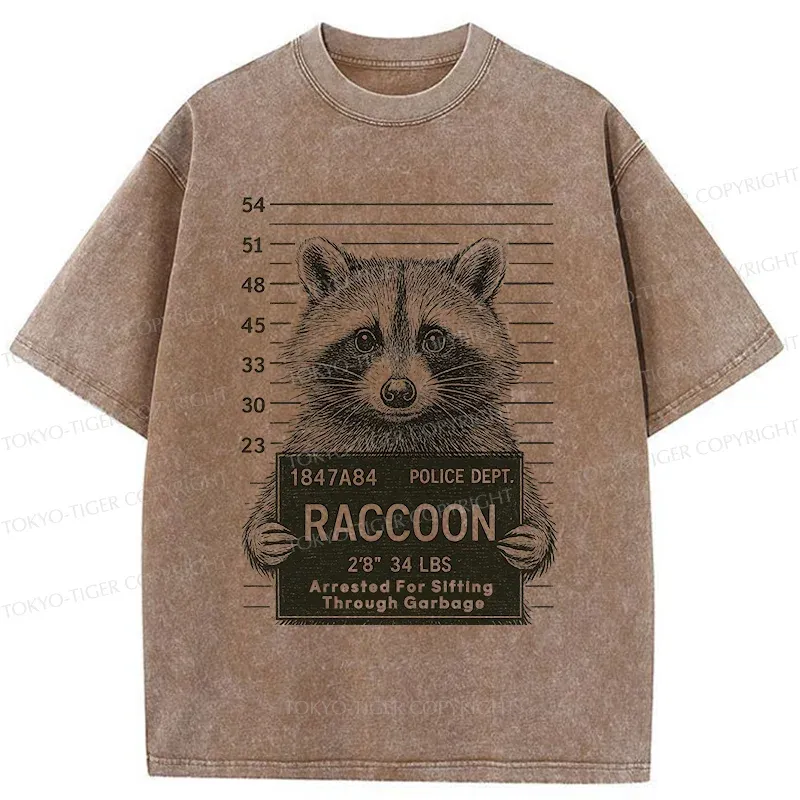 Tokyo-Tiger Arrested Raccoon Washed T-Shirt