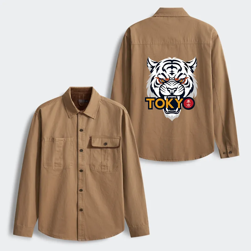 Tokyo-Tiger Logo Men's Corduroy Work Jacket