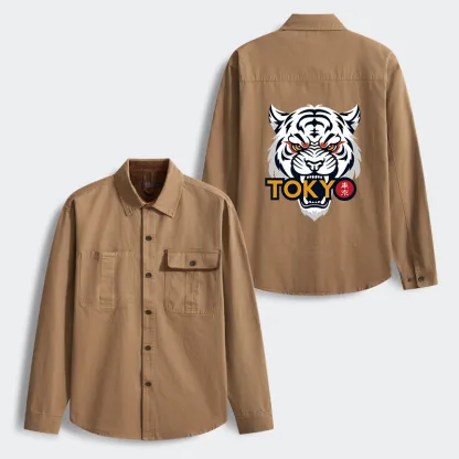Tokyo-Tiger Logo Men's Corduroy Work Jacket