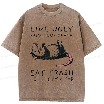 Tokyo-Tiger Possum Playing Dead Funny Washed T-Shirt